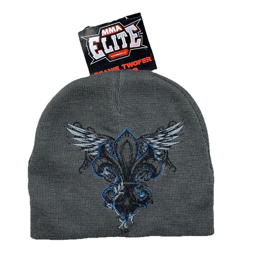 Vintage Y2K MMA‎ Elite Hat Skull Cap Knit Beanie Toboggan Wings Tattoo Adult